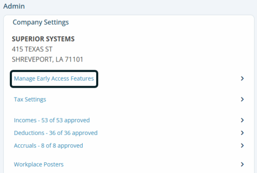 early access settings