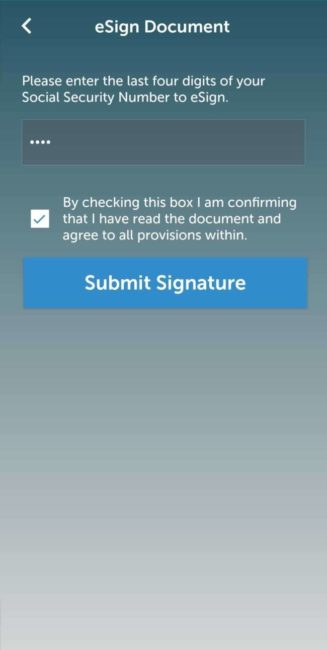 E-signature in Self-Service Mobile App, APS