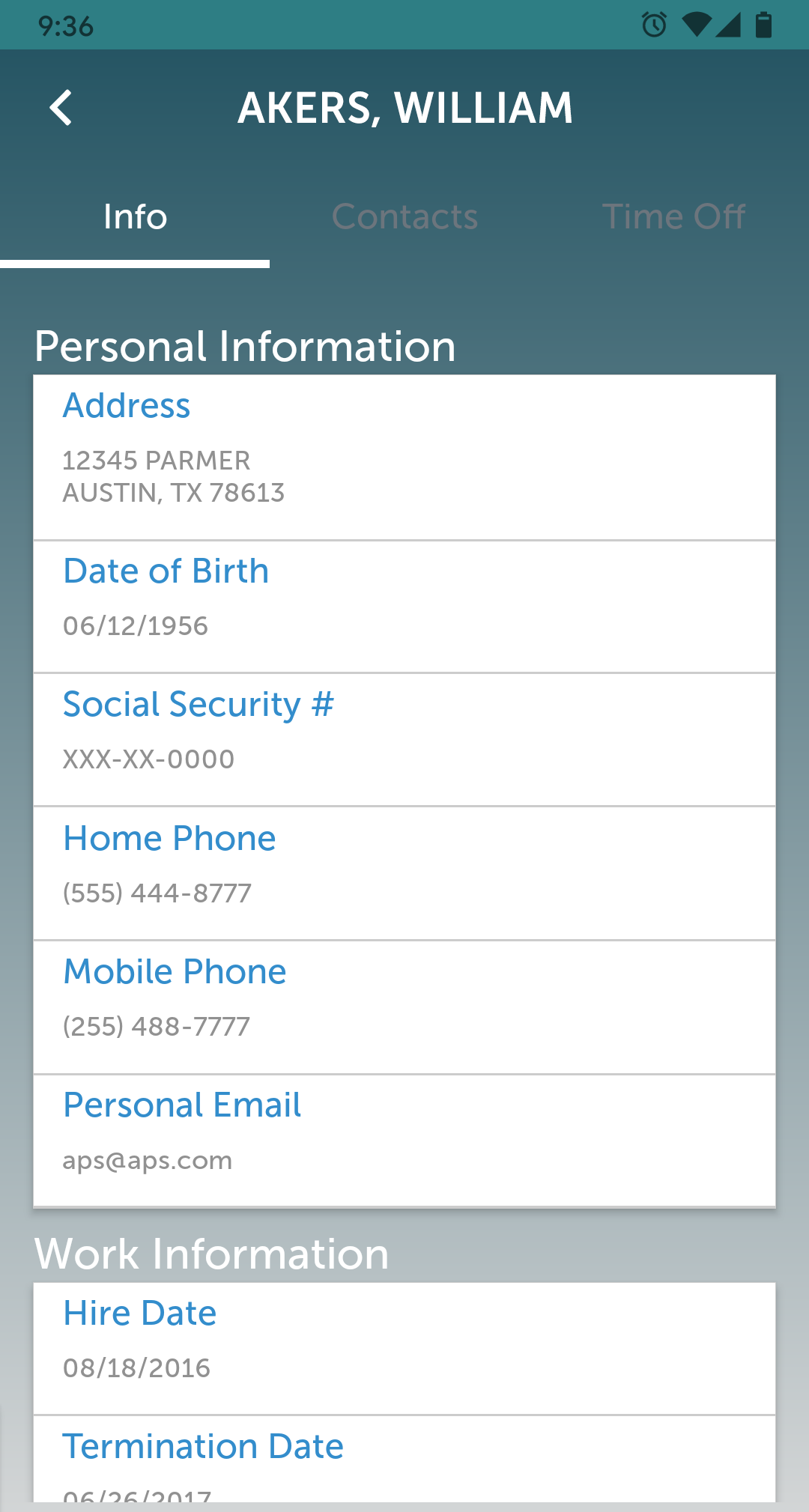 MSS Mobile Employee Info Screen